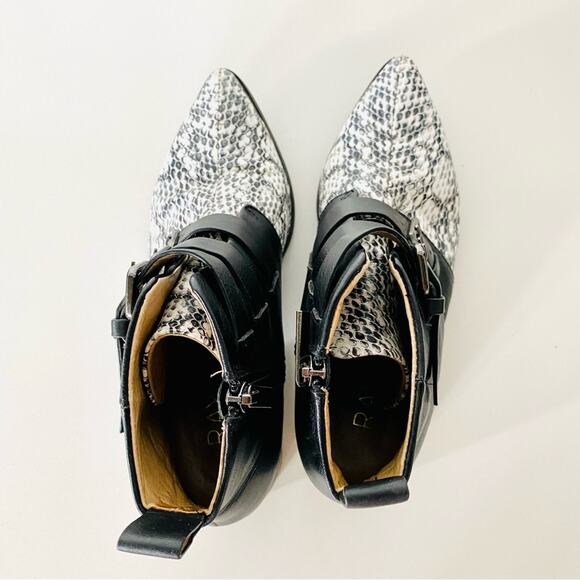 RAYE REVOLVE Black White Two Tone Snakeskin Toe Buckle Ankle Boots Booties 38 - Picture 7 of 15